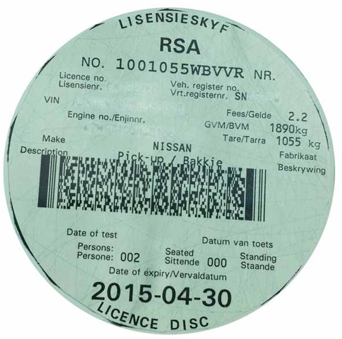 Image result for south africa car license disc