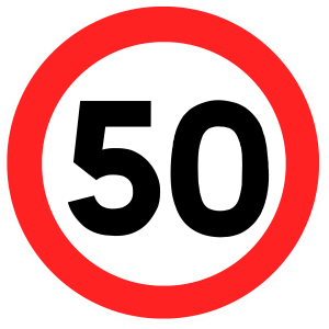 The maximum speed for the current road is 50km per hour