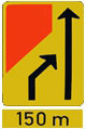 The left lane is coming to an end in 150m