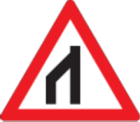 A dual roadway ends ahead from left