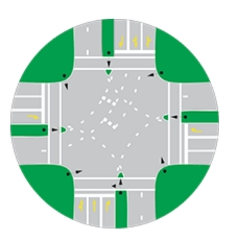 To guide you to follow the correct route in the intersection (guiding lines).
