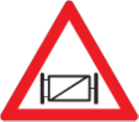 At a railway crossing or roadway ahead