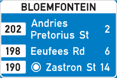 The exit sequence and distances in km to such exits