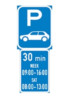 Light motor vehicles are not allowed to stop or park for longer than the times and periods indicated.