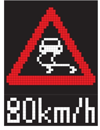 Slippery road and speed limit is 80 km/h.