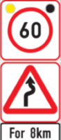 It warns that the road winds for the next 8km and the maximum speed that you may drive is 60km/h